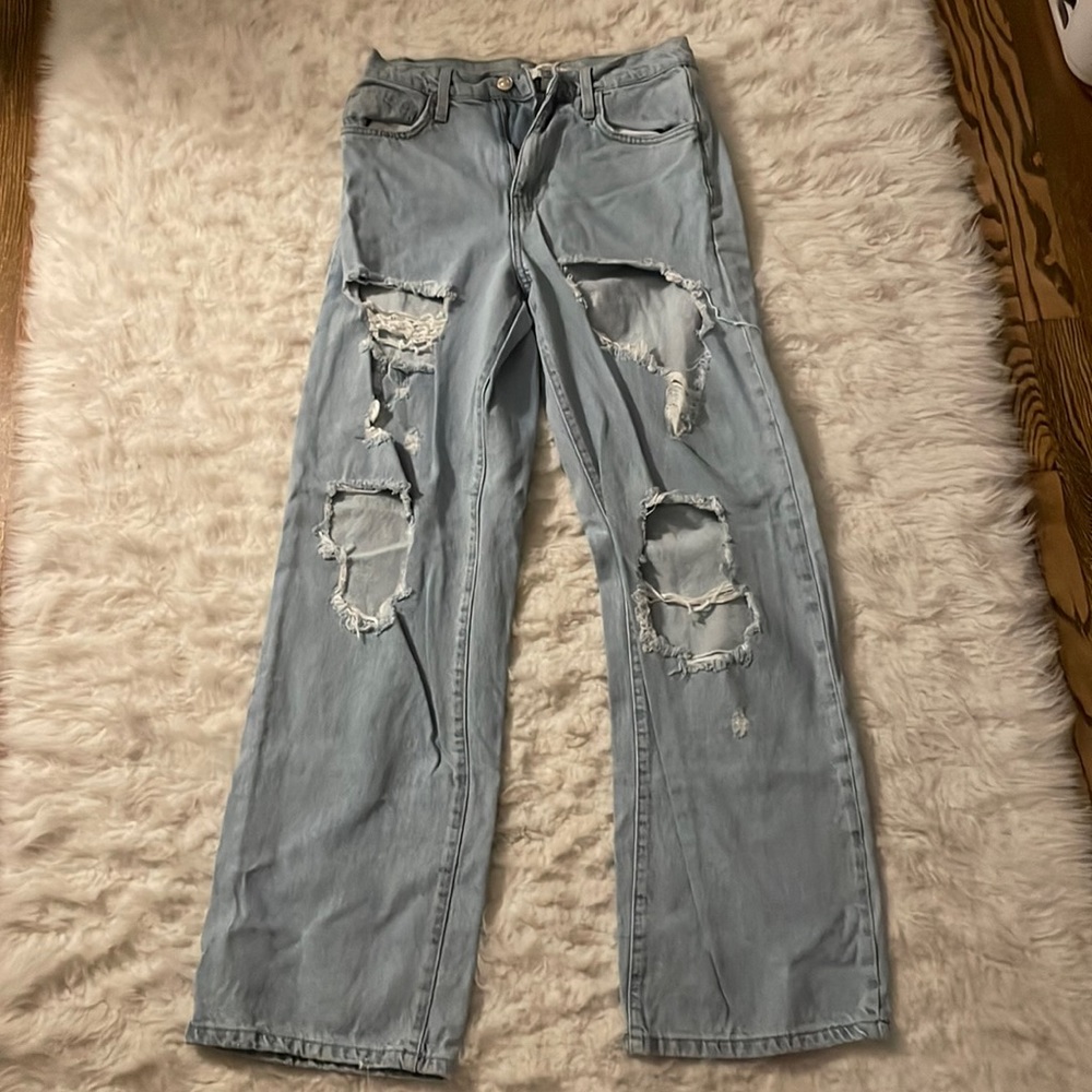 Wide leg ripped jeans